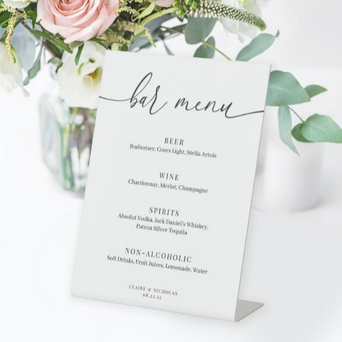 Modern Elegant Wedding Bar Menu Pedestal Sign