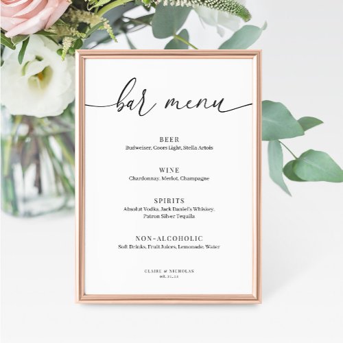 Modern Elegant Wedding Bar Menu Sign