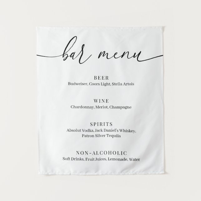 Modern Elegant Wedding Bar Menu Tapestry (Front)