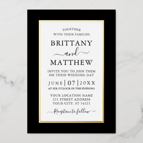 Modern Elegant Wedding Black and White Gold Foil Invitation