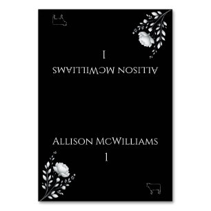 Modern Elegant Wedding Black and White Meat Icon Table Number