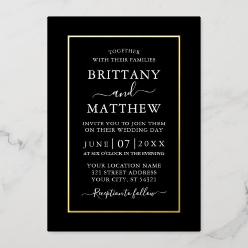 Modern Elegant Wedding Black White Gold Foil Foil Invitation