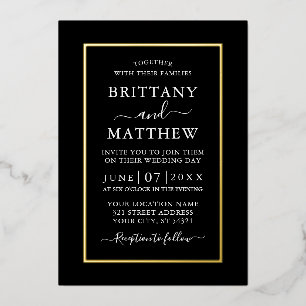 Modern Elegant Wedding Black White Gold Foil Invitation