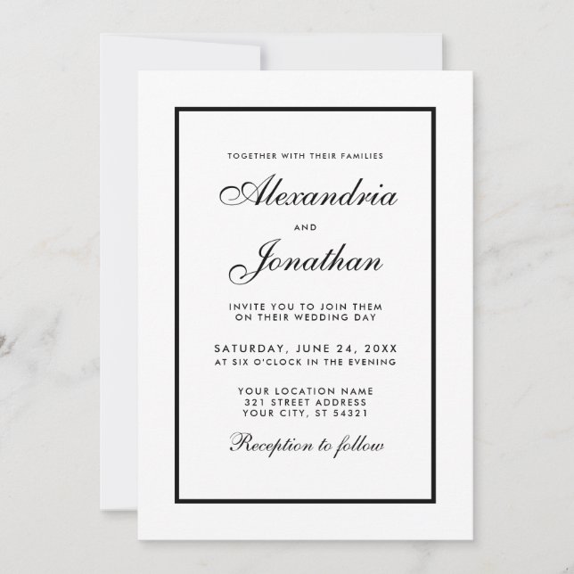 Modern Elegant Wedding Black & White Invitation (Front)