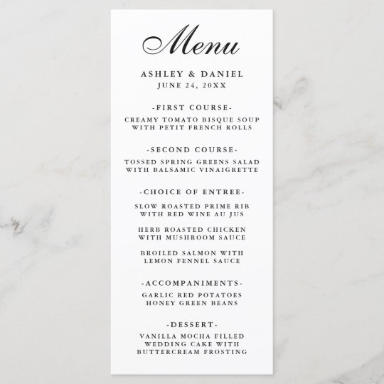 Modern Elegant Wedding Black & White Menu | Zazzle.com