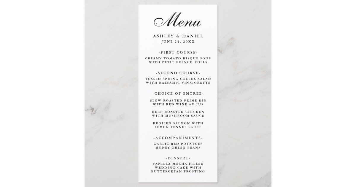 Modern Elegant Wedding Black & White Menu | Zazzle