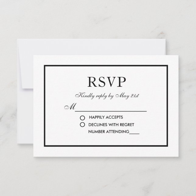 Modern Elegant Wedding Black & White RSVP (Front)