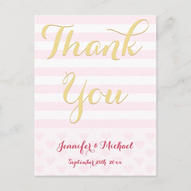 Modern Elegant Wedding Bride Groom Date Thank You Postcard (Front)