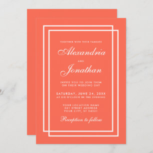 Modern Elegant Wedding Coral and White Frames Invitation