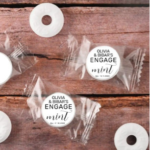 Modern Elegant Wedding Couple Name Date Black Text Life Saver® Mints