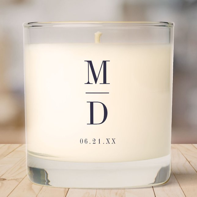 Modern Elegant Wedding Date Custom Monogram Blue Scented Candle (Creator Uploaded)