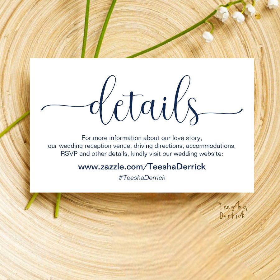 Modern Elegant Wedding Details and Website  Enclosure Card