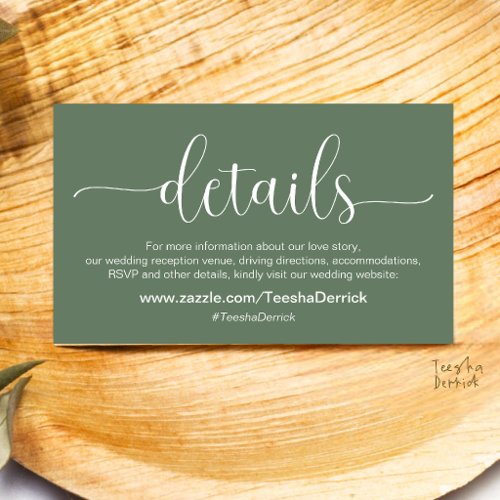 Modern Elegant Wedding Details and Website  Enclosure Card