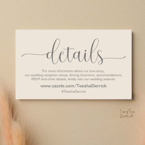 Modern Elegant Wedding Details and Website  Enclosure Card