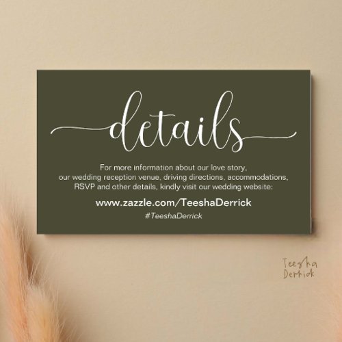 Modern Elegant Wedding Details and Website  Enclosure Card