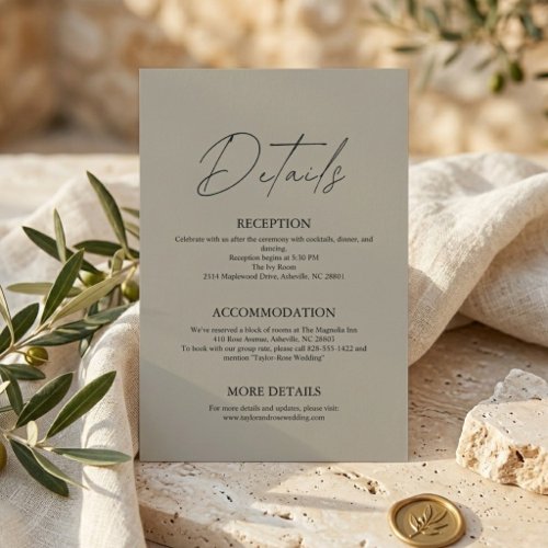 Modern Elegant Wedding Details Card