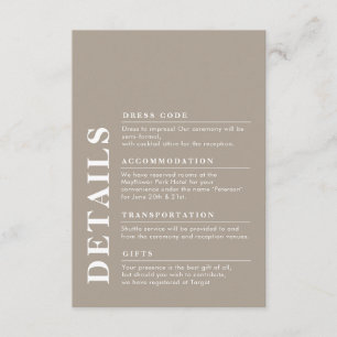 Modern Elegant Wedding Details Taupe Simple Enclosure Card