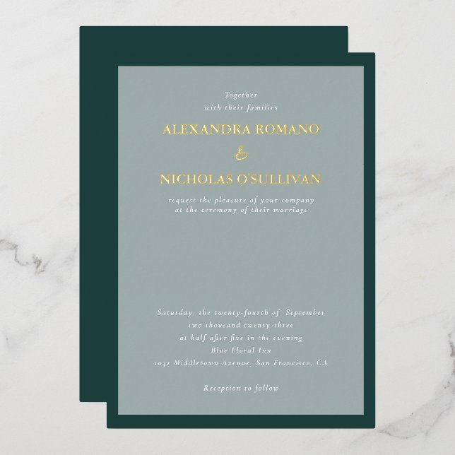 Modern Elegant Wedding Emerald Green and Gold Foil Invitation (Front/Back)