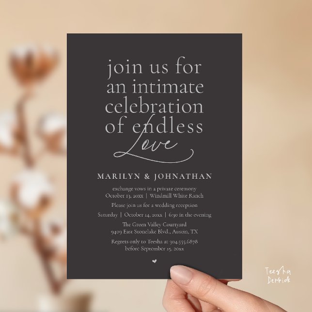 Modern Elegant Wedding, Endless Love, Reception Invitation (Modern Elegant Wedding, Endless Love, Reception Dinner Invitation Card in Charcoal Grey Silver)
