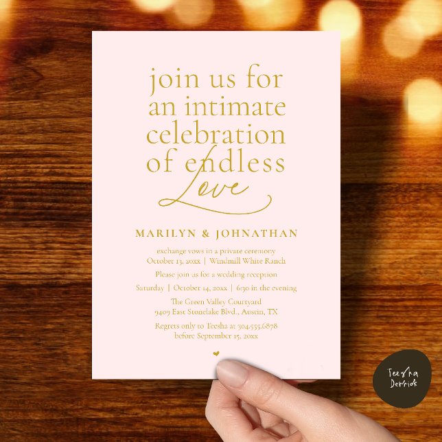 Modern Elegant Wedding, Endless Love, Reception Invitation (Modern Elegant Wedding, Endless Love, Reception Dinner Invitation Card in Yellow Gold Blush)