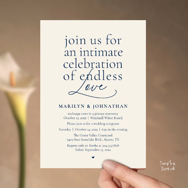 Modern Elegant Wedding, Endless Love, Reception Invitation (Modern Elegant Wedding, Endless Love, Reception Dinner Invitation Card in Navy Blue Ivory)
