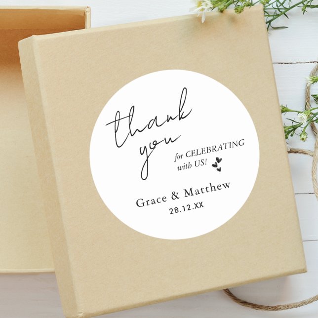 Modern Elegant Wedding Favor Thank You Classic Round Sticker (Creator Uploaded)