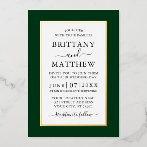 Modern Elegant Wedding Green Gold Foil Invitation
