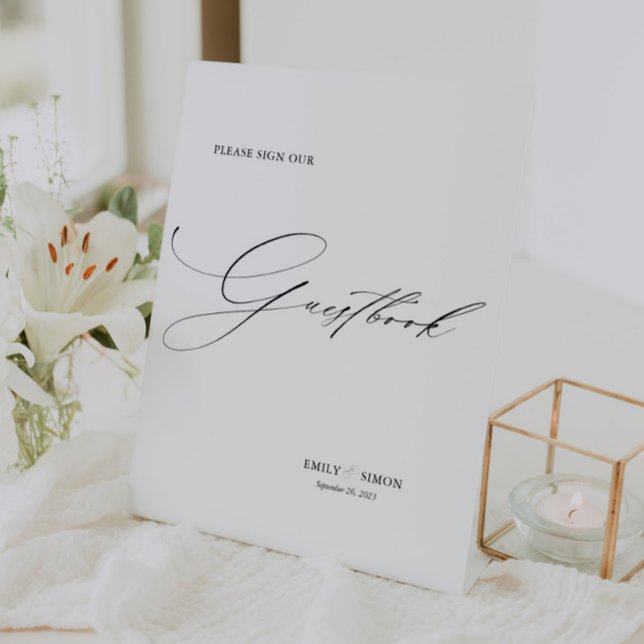 Modern Elegant Wedding Guest Book Sign (dainty script wedding guest book sign, sign our guestbook wedding table top sign, modern elegant)