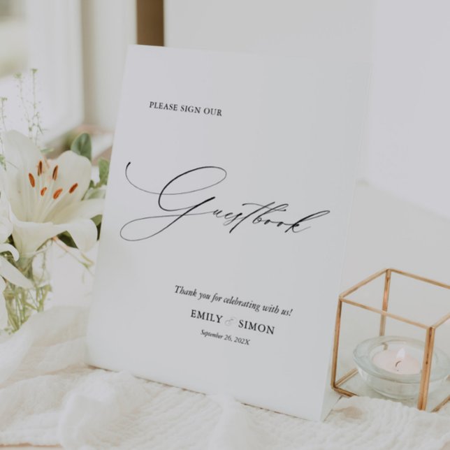 Modern Elegant Wedding Guest Book Sign (modern elegant wedding guest book sign, sign our guest book wedding table top, dainty calligraphy)