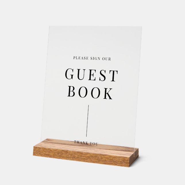 Modern Elegant Wedding Guestbook Acrylic Sign (Angle)