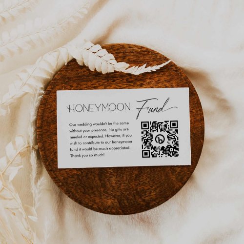 Modern Elegant Wedding Honeymoon Fund QR Code Enclosure Card