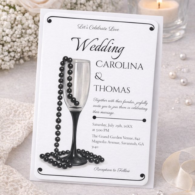 Modern Elegant Wedding Invitation Black Pearl (Creator Uploaded)