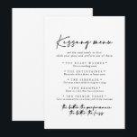 Modern Elegant Wedding Kissing Menu Game Card<br><div class="desc">This modern elegant wedding kissing menu game card is perfect for a rustic wedding reception. The simple and elegant design features classic and fancy script typography in black and white.</div>