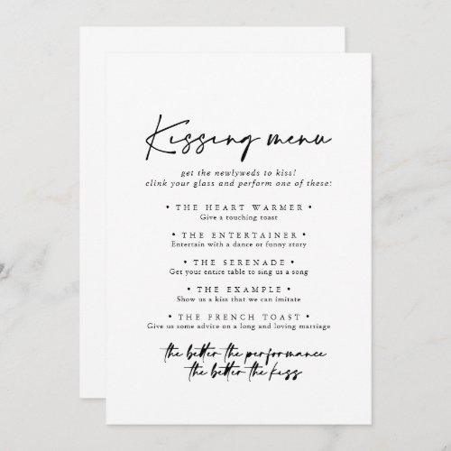 Modern Elegant Wedding Kissing Menu Game Card