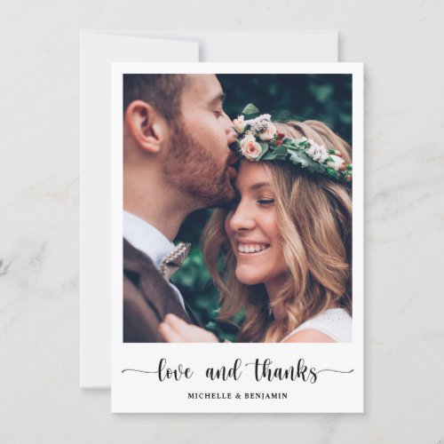 Modern Elegant Wedding Love and Thanks Photo Card