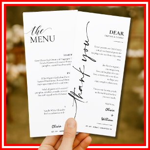 Modern Elegant Wedding Menu and Thank you Card
