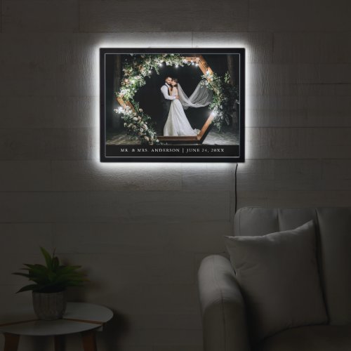 Modern Elegant Wedding Photo Black LED Sign