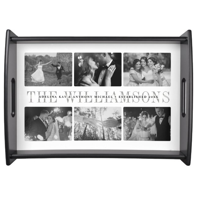 Modern Elegant Wedding Photo Collage Keepsake Serving Tray (Front)