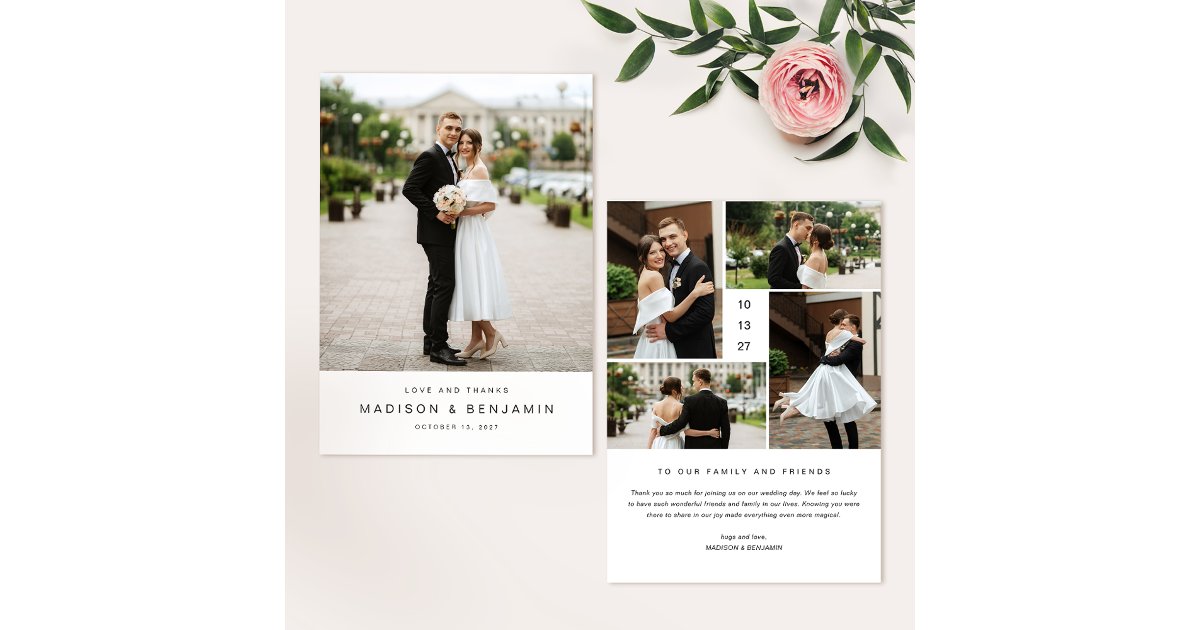 Modern Elegant Wedding Photo Collage Thank You Card | Zazzle