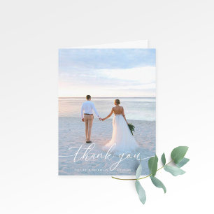 Modern Elegant Wedding Photo Folded Letterpress Thank You Card