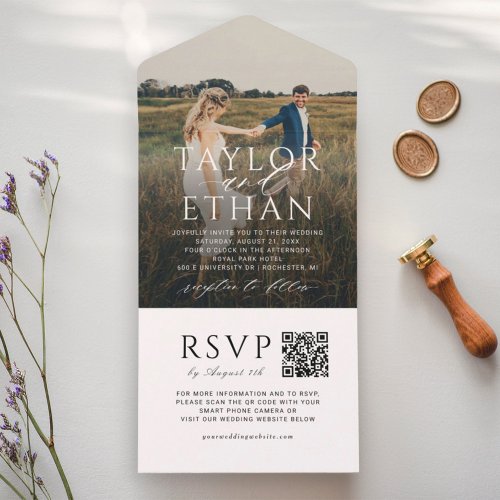 Modern Elegant Wedding Photo QR Code All In One Invitation