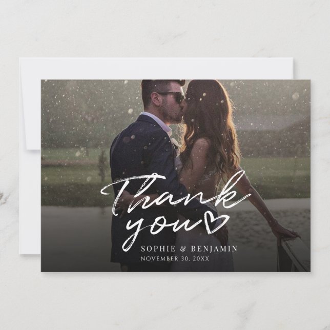 Modern Elegant Wedding Photo Script Thank You Note Card (Front)