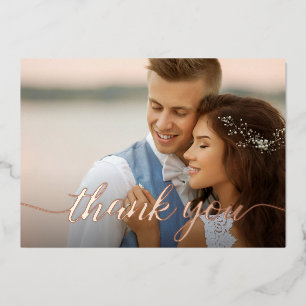 Modern elegant Wedding photos Custom message Foil Holiday Card