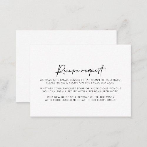 Modern Elegant Wedding Recipe Request   Enclosure Card