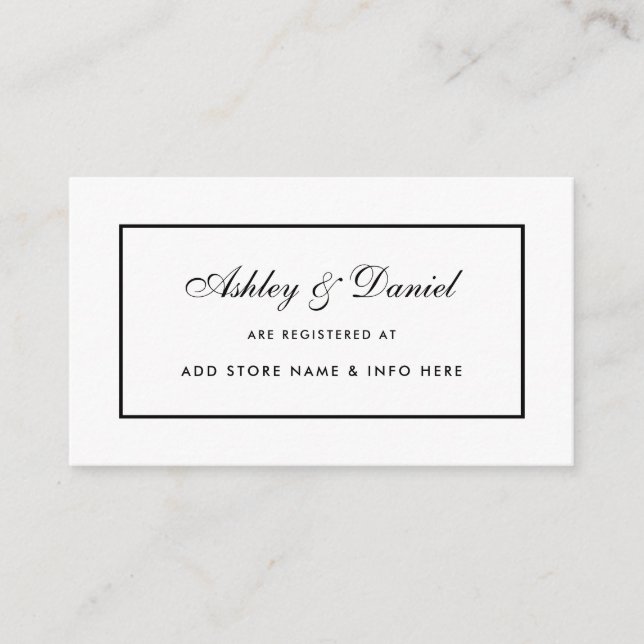 Modern Elegant Wedding Registry Insert Card BW (Front)