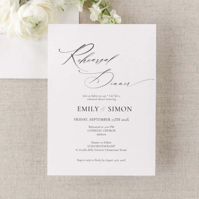 Modern Elegant Wedding Rehearsal Dinner Invitation (modern elegant wedding rehearsal dinner, the night before invitation, dainty rehearsal invite card)