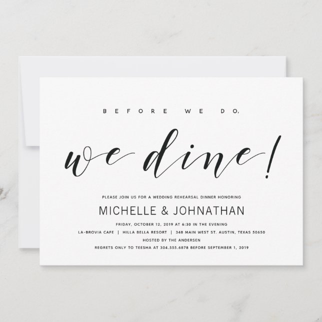 Modern Elegant Wedding Rehearsal Dinner Invites (Front)