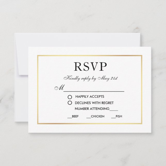 Modern Elegant Wedding RSVP Black White Card MS (Front)