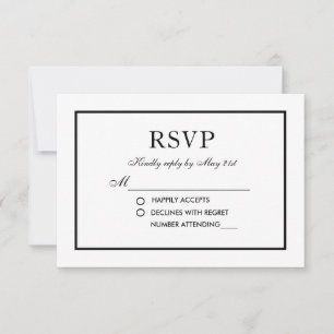 Modern Elegant Wedding RSVP Black & White Card S