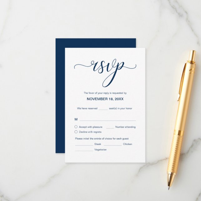 Modern Elegant wedding RSVP, Respond  Enclosure Card (Front/Back In Situ)